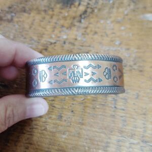 Vintage Solid Copper Cuff Bracelet Bell Trading Post Thunderbird Southwestern